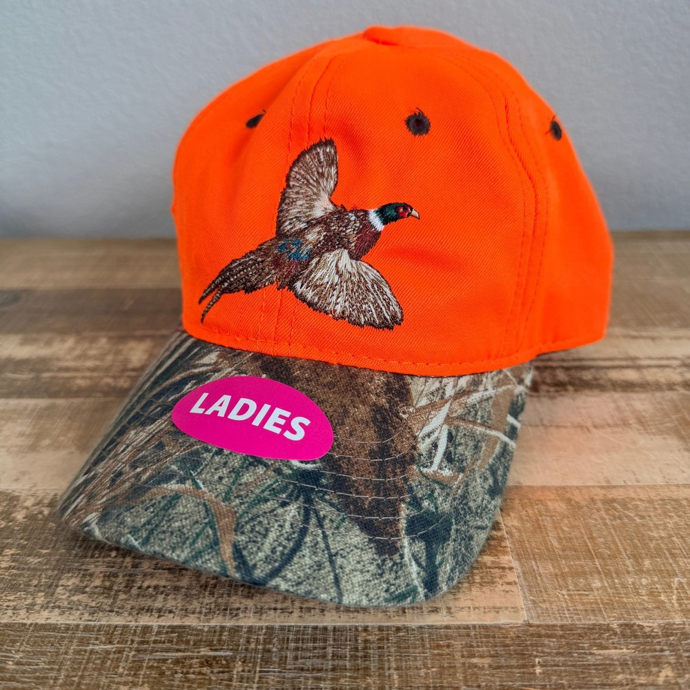 NEW Signatures Camo Hunting Strapback Hat Womens OS Orange Pheasant Embroidered